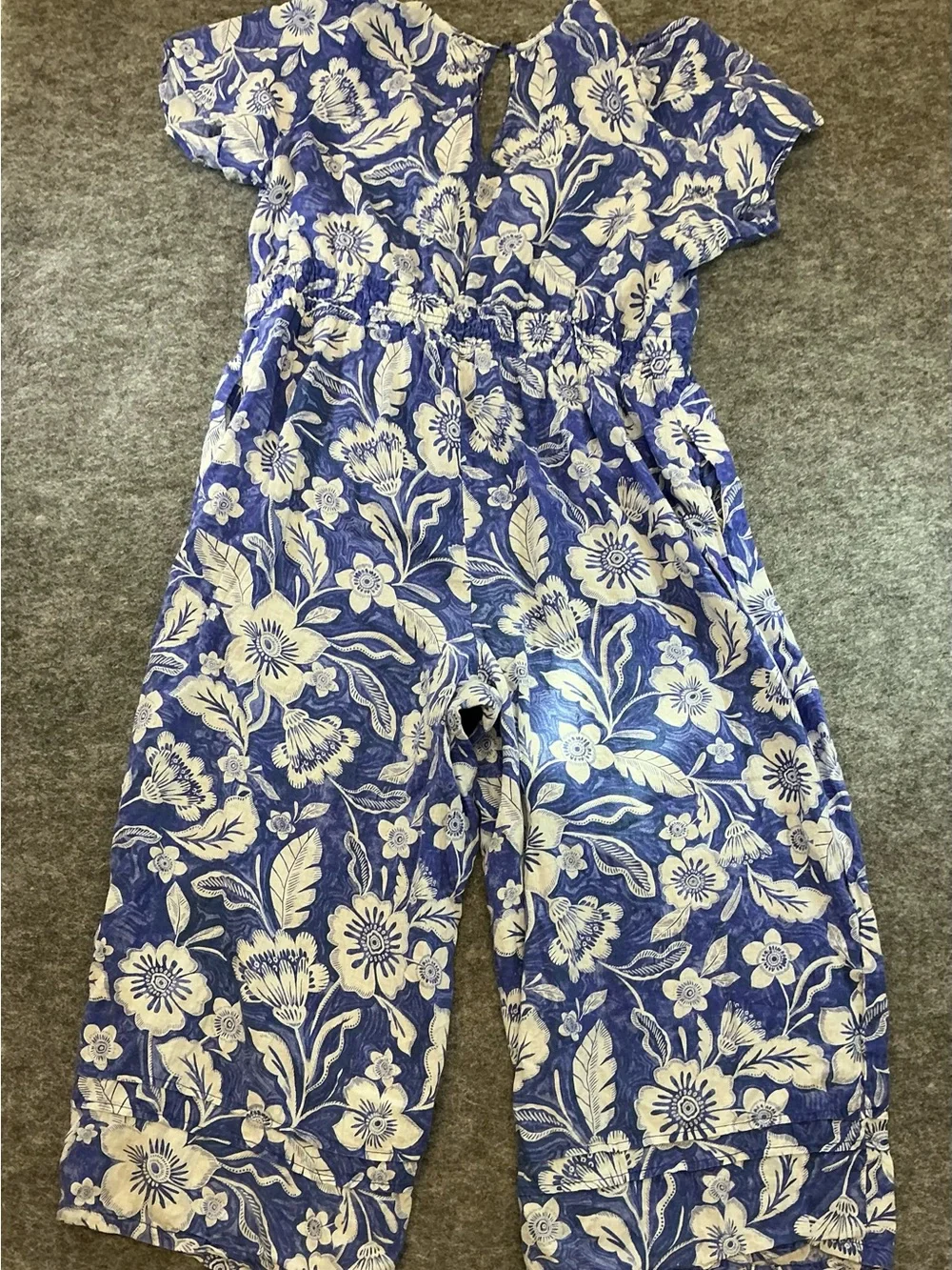 Anthropologie Blue and White Linen Floral One-Piece Romper Size 3X